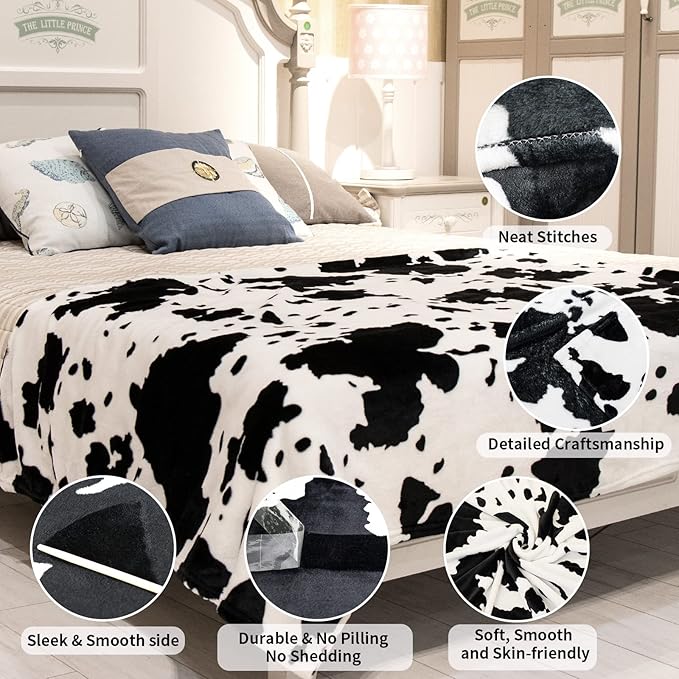 Fleece Throw Blanket for Women Men, Black White Soft Cozy Fuzzy Fleece Throw for Couch, Bed, Sofa & Office, Warm Plush Bedding for All Seasons 50" x 60"