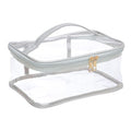 Large Cosmetic Bag for Women / Clear, See-Through Makeup, Hair & Nail Accessories Pouch for Travel or Home / Transparent PVC Plastic Organizer, Spacious Interior, Handle & Double Zippers (Silver)