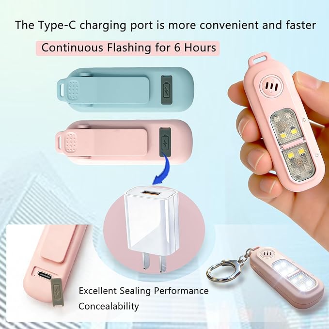 130DB Rechargeable Personal Alarm | One-Button Alarm | 4 Flash Light Modes | Equipped with a Back Clip | Free Keychain Included | Ideal for Women, Kids and the Elderl（Blue