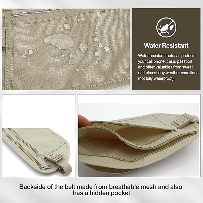 Secure Travel Money Belt, Anti-Theft Passport Holder Travel Wallet for Men Women, Hidden Under Clothes Belt Wallet, Security Travel Pouch, Waterproof Waist Bumbag for Money, Cards and Keys