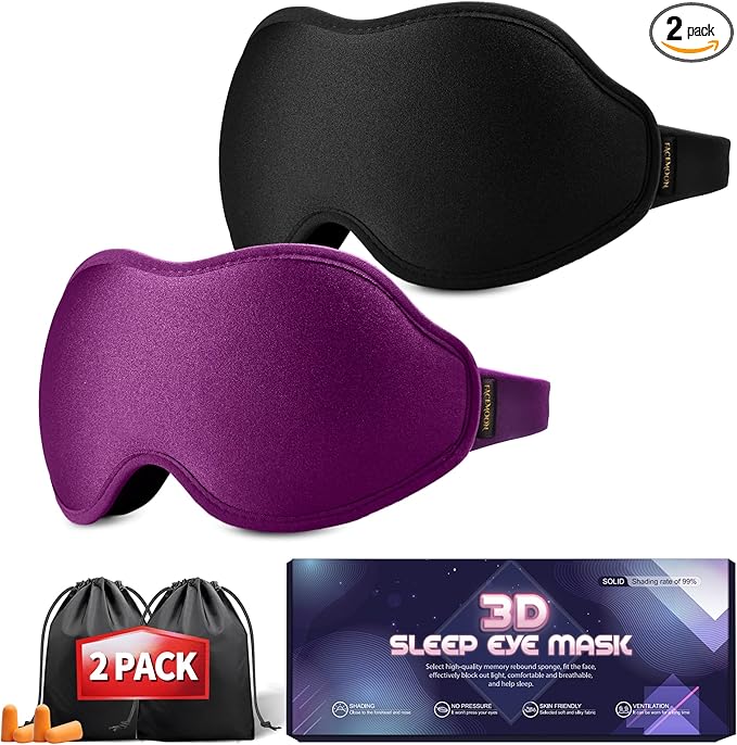 Sleep Mask for Lash Extensions - Blackout Eye Cover, 3D Contoured Sleeping Mask for Side Sleeper, Soft Memory Foam, Eye Masks for Travel, Airplane, Night(Cloud Black, Cloud Pink)