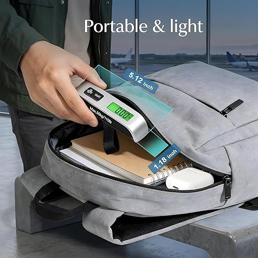 Digital Luggage Scale for Travel, Fish Scale for Outdoor, 110lb High Precision Suitcase Weight Scale with Backlit LCD Display Portable Hanging Baggage Scale for Air Travel Essentials