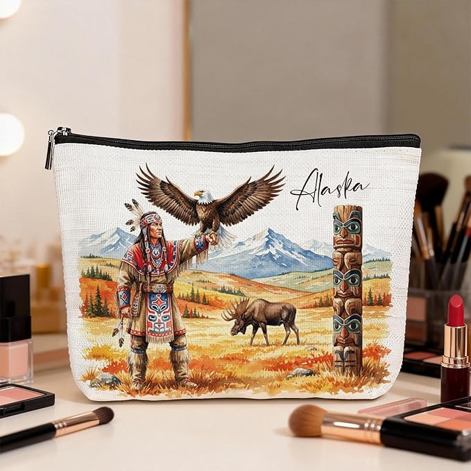 Alaska Souvenirs Makeup Bag - Alaska Trip Must Haves Cosmetic Bags Waterproof Travel Accessories Portable Toiletry Organizer Pouch Party Birthday Gifts for Women Daughter Mom Friends Wife