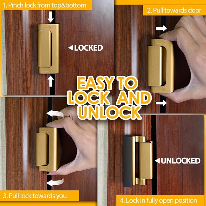 Home Security Door Reinforcement Lock – Heavy-Duty Metal Door Lock for Front Door, Childproof Safety Latch for Kids Safety, Extra Flip Top Lock Withstands 800 lbs, Interior Deadbolt Guard Home Safety