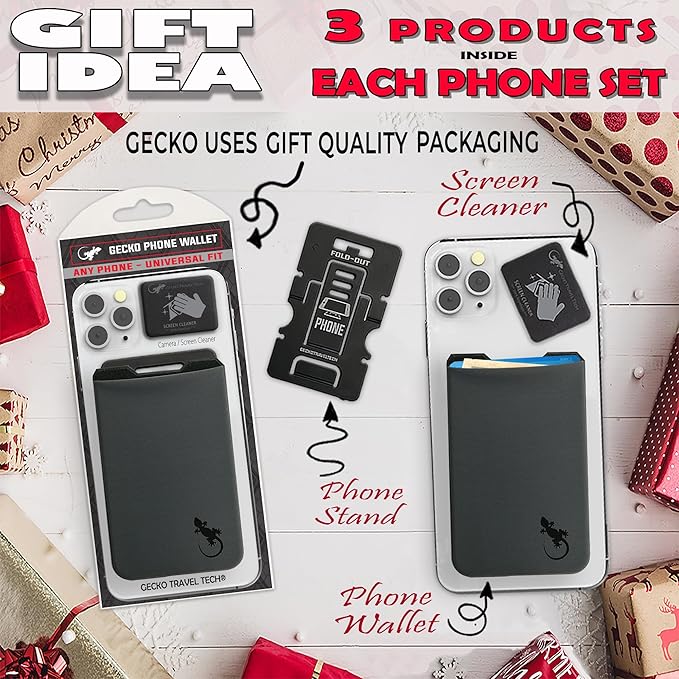 Phone Wallet - Adhesive Card Holder - Cell Phone Pouch - Stick on Lycra Pocket by Gecko - Carry Credit Cards and Cash