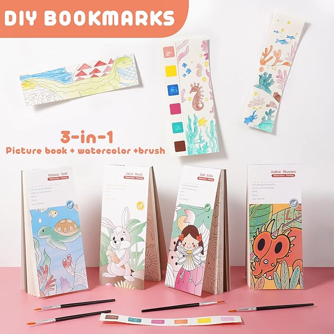 Cavnewt Paint with Water Coloring Book for Kids, Pocket Mess-Free Watercolor Painting Kit with Brush & Refill, Animal Forest Theme Travel Activity Toy,Easter Basket Stuffers Gifts for Kids