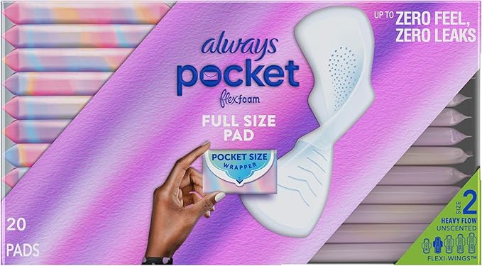 Always Pocket Flexfoam Pads, Size 2, Heavy, with Wings, 20 Count