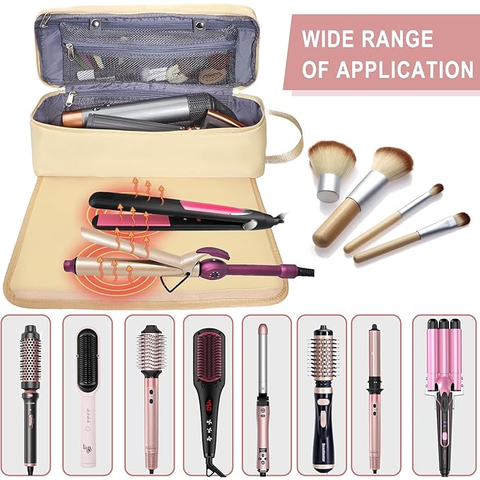 Hair Tools Travel Bag with Heat Resistant Pad, Portable Hair Tools Storage for Hair Straighteners, Curling Iron and Hair Care Accessories, Traveling Essentials for Women