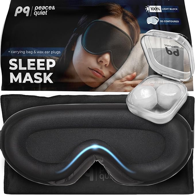 Peace&Quiet | PQ Sleep Mask for Side Sleepers - 3D Contoured Light Blocking Sleeping Mask for Women and Men, Lightweight & Soft Eye Shade Cover for Deep Rest, Premium Quality (Black)