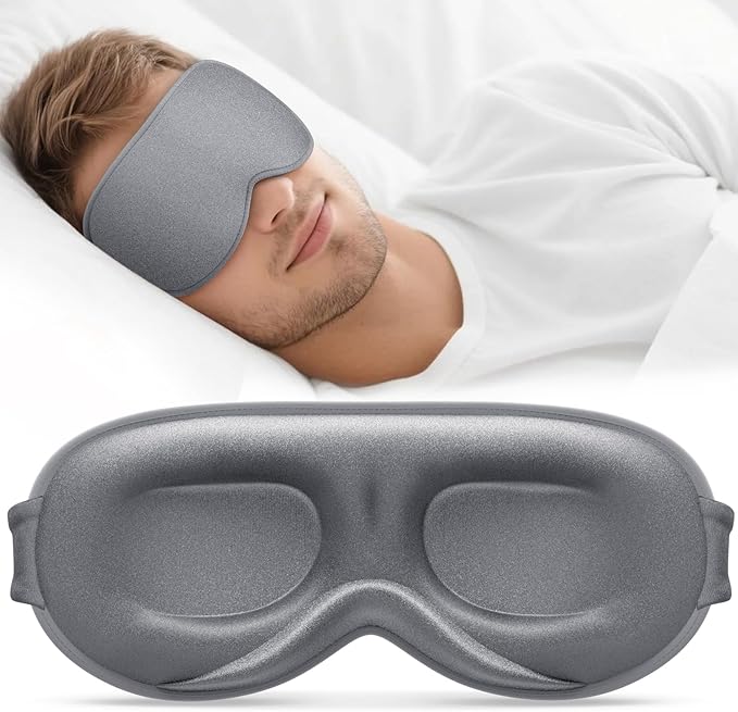 Sleep Mask for Men Women - 100% Blackout Eye Masks for Sleep - 3D Soft Sleeping Mask for Side Sleepers - Zero Pressure Lash Extensions Eye Cover Shade for Airplane Travel Essentials, Grey