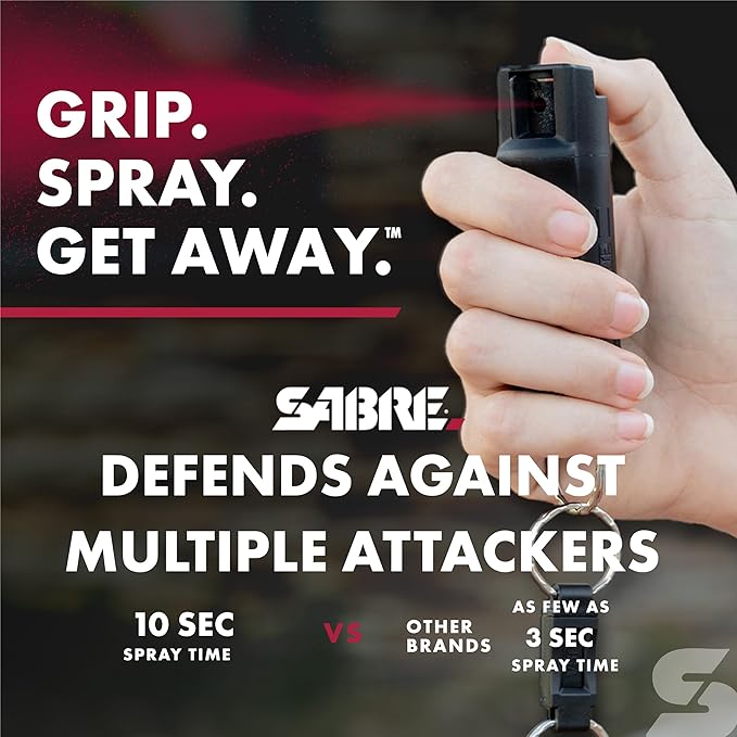 SABRE Personal Safety Kit with Pepper Spray and 2-in-1 Personal Alarm with LED Light, 0.54 fl oz, 25 Bursts,130dB Alarm, Audible Up to 1,250 Feet