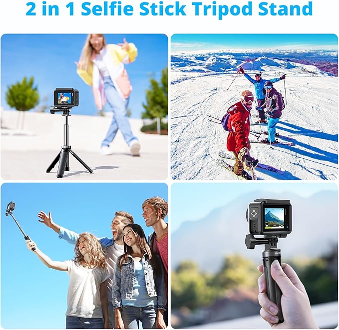 AKASO Mini Selfie Stick Tripod Lightweight Extension for Shooting Video Vlog Accessories Compatible with AKASO EK7000/Brave 4/Brave 7/Brave 8/GoPro Hero 13/12/11/DJI Osmo Action/ODDV Action Camera
