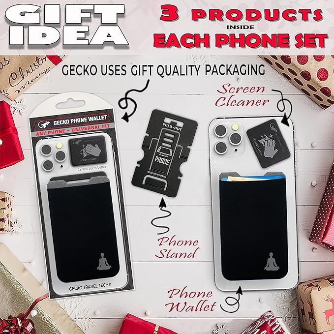 Phone Wallet - Adhesive Card Holder - Cell Phone Pouch - Stick on Lycra Pocket by Gecko - Carry Credit Cards and Cash