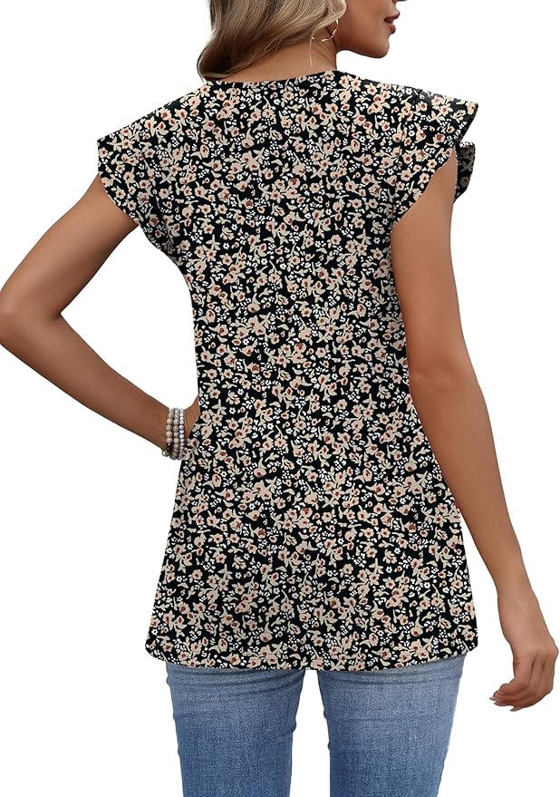 WIHOLL Womens Summer Tops 2026 Babydoll Shirts Ruffle Sleeve Spring Outfits Dressy Casual Blouses