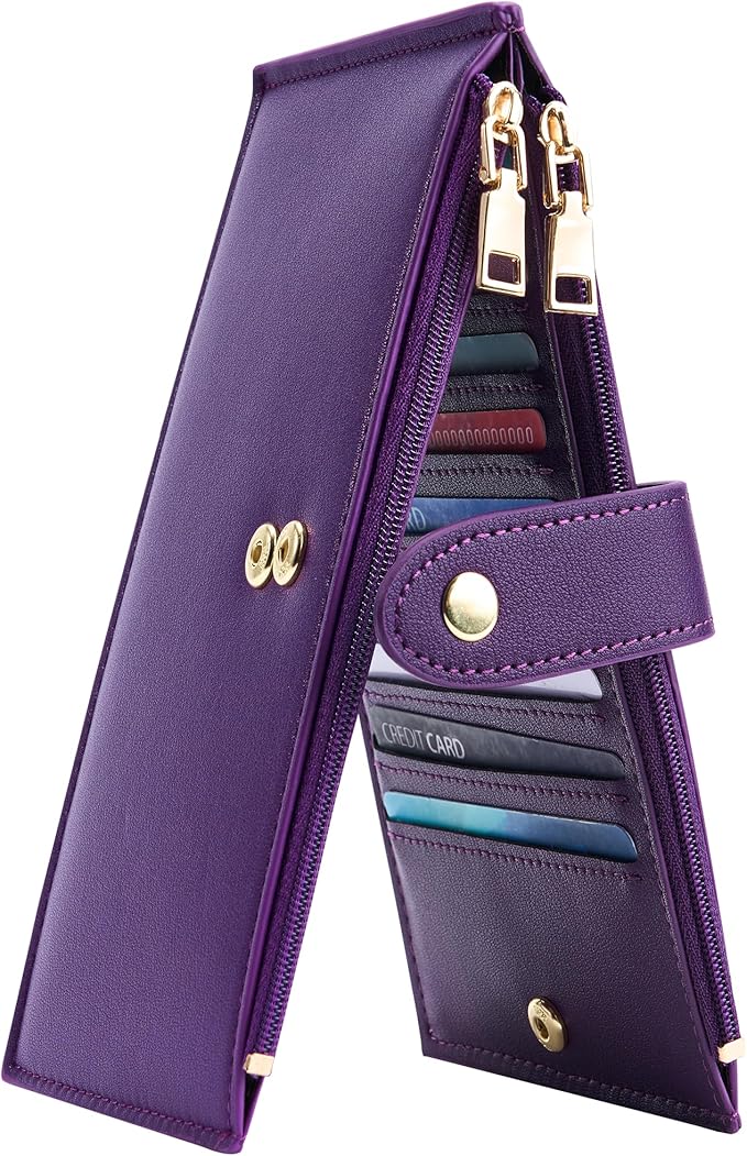 Travelambo Leather Wallets for Women Slim RFID Blocking Bifold Credit Card Holder Wallet