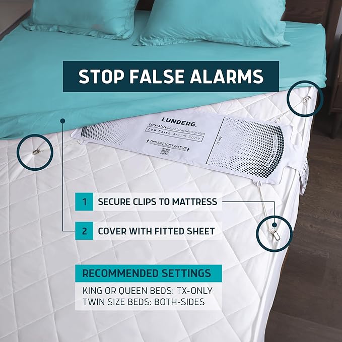 Lunderg Wireless Bed & Chair Alarm Set - Alerts Caregiver Before They Get Up, No in-Room Alarm to Disturb Elderly Loved Ones, Early-Alert Bed Pad, Chair Pad & Pager, Fall Prevention for Dementia Care