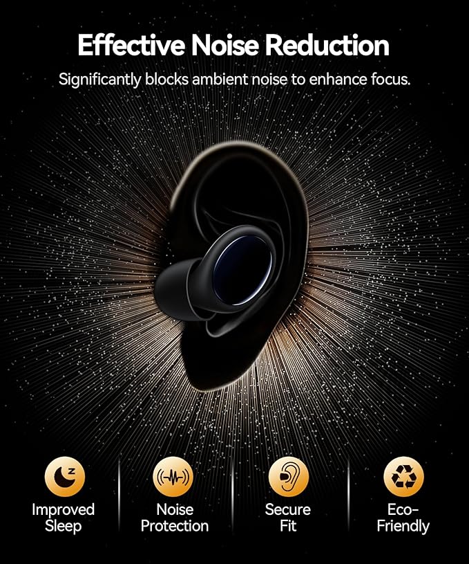 45dB Ear Plugs for Sleeping Noise Cancelling Ear Plugs for Noise Reduction & Snoring, Concerts, Earplugs for Sleep,Sider Sleepers Airplane, Silicone Earplugs Reusable Concert Ear Plug Case Black