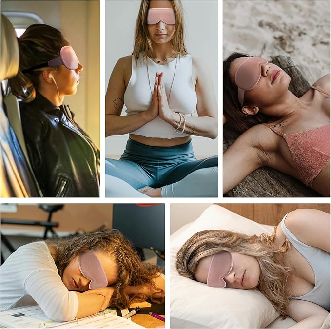 Weighted Eye Mask Cover for Sleeping - Eye Masks for Sleep with Adjustable Strap, Lash Extension Eye Covers for Women Men, 3D Contoured, Plane Travel Essentials, Blindfold for Meditation (Pink)