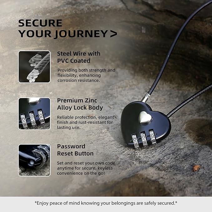 3 Digit Combination Lock Cable 1 ft, Combo Long Cable Lock with Code, Thin Wire Small Padlock Combination, for Travel Luggage, Backpack, Cabinet, Fridge Door, Bike Motorcycle Helmet