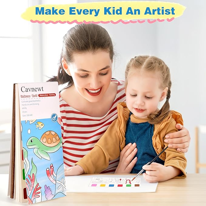 Cavnewt Paint with Water Coloring Book for Kids, Pocket Mess-Free Watercolor Painting Kit with Brush & Refill, Animal Forest Theme Travel Activity Toy,Easter Basket Stuffers Gifts for Kids