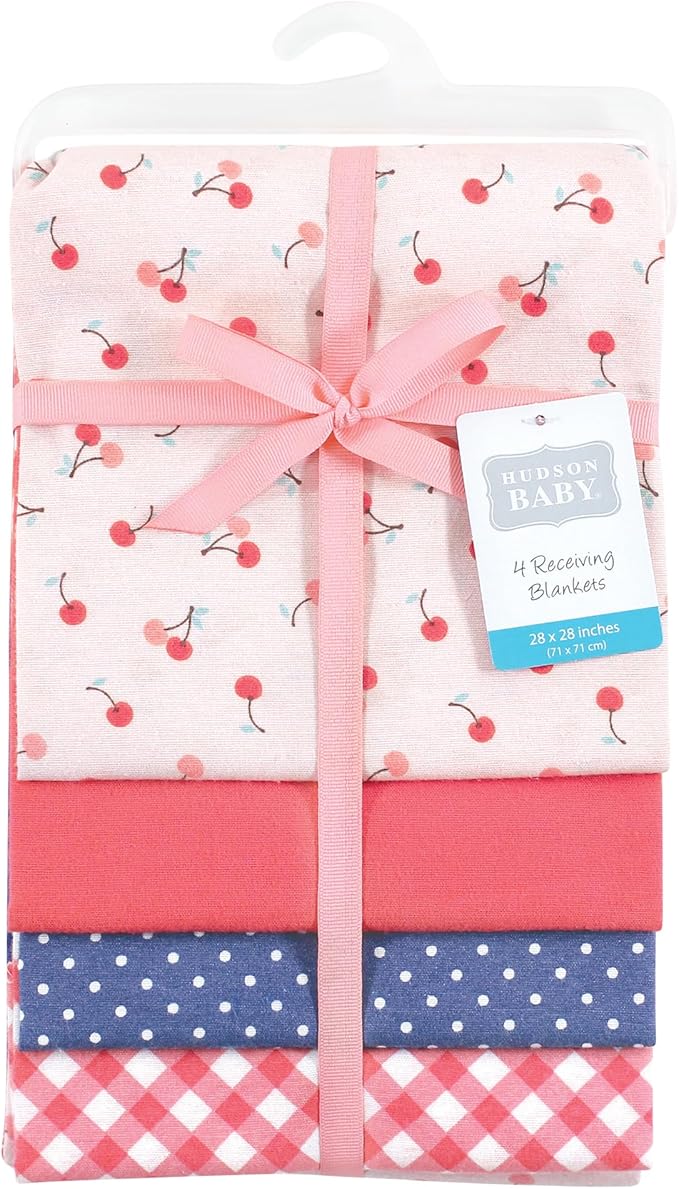 Hudson Baby Unisex Baby Cotton Flannel Receiving Blankets, Cherry Sweet, One Size