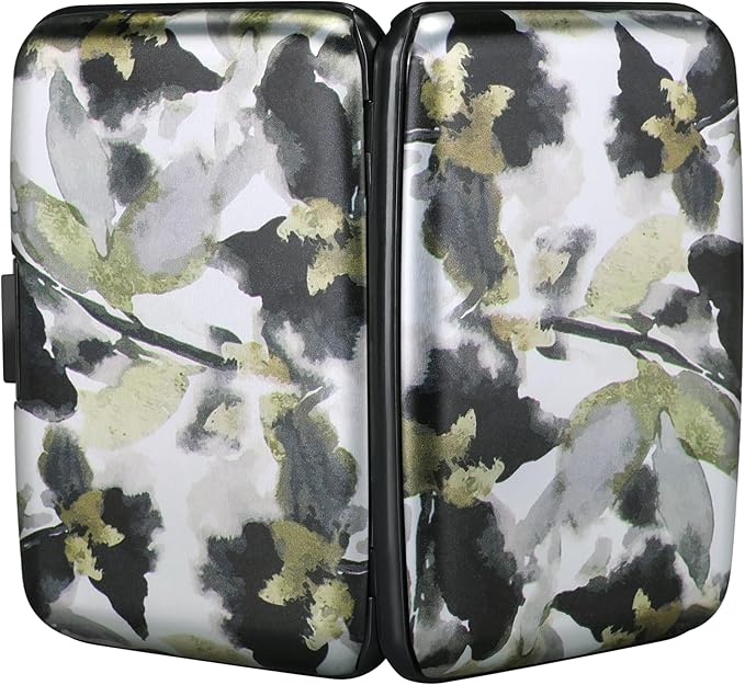 ELFISH Mini RFID Aluminum Wallet Credit Cards Holder Business Card Case Metal ID Case for Men Women(Flowers in Ink Painting)