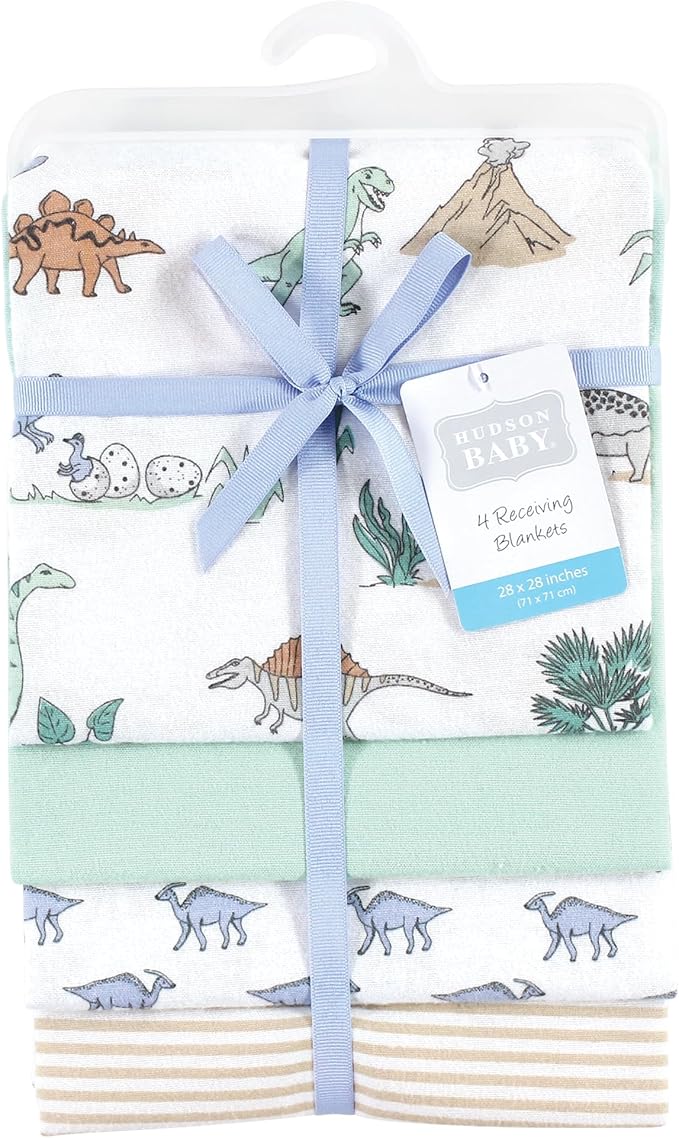 Hudson Baby Unisex Baby Cotton Flannel Receiving Blankets, Boy Dino World, One Size
