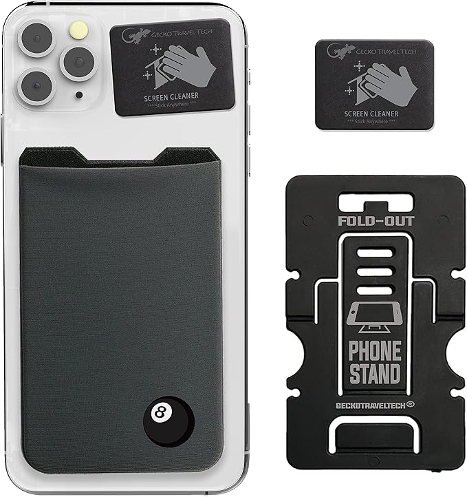Phone Wallet - Adhesive Card Holder - Cell Phone Pouch - Stick on Lycra Pocket by Gecko - Carry Credit Cards and Cash