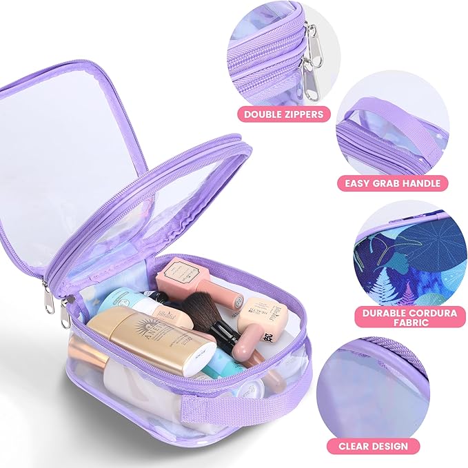 BORMELUN TSA clear toiletry bag airport approved see through pvc plastic pouch transparent makeup carry on with handle(purple)