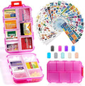 14 Grids Travel Pill Organizer Box with 415-Pcs Medicine Name Labels - Pocket Daily Pharmacy Case Container Kit - Travel Medication Holder Dispenser for Fish Oil Vitamin Supplement Storage -Clear Pink