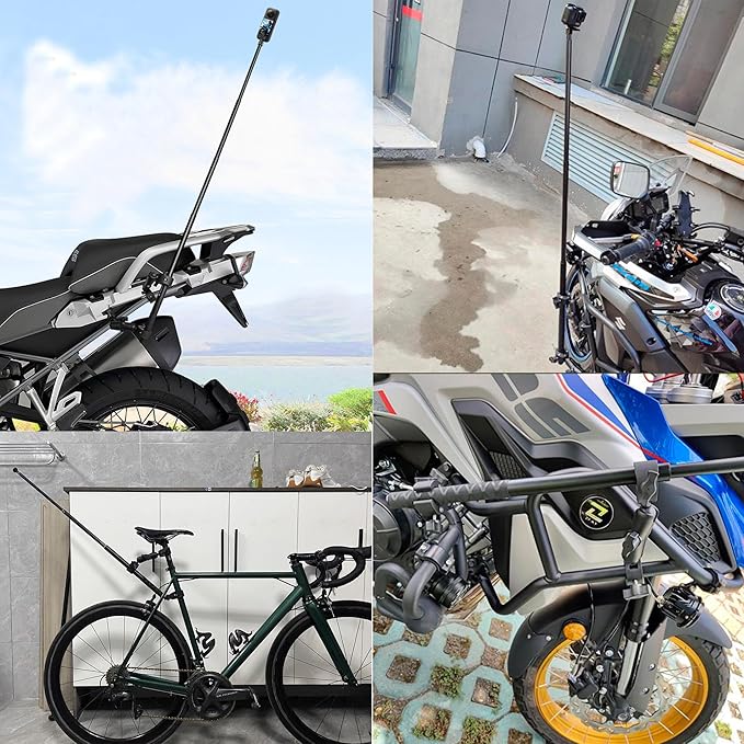 Motorcycle Mount kit for Insta360 One X5 X4 X3 X2 RS DJI OSMO 360 GoPro MAX 2- Double Clamps Handlebar Holder with 155cm Selfie Stick for Motorcycle and Bicycle Riding Records