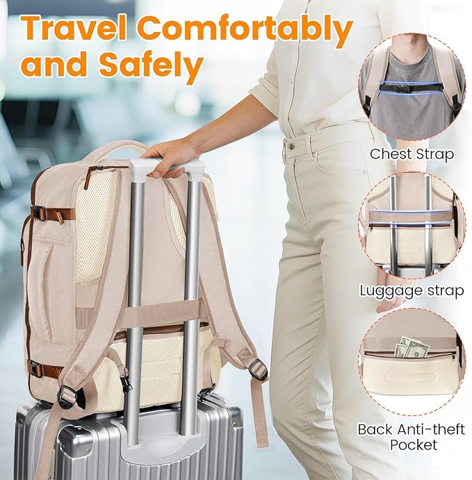 MATEIN Personal Item Travel Backpack for Women, Lightweight Airplane Carry on Bag with Electronics Case, Water Resistant Overnight Backpack for Women with Shoe Compartment, Fits 17 inch Laptop