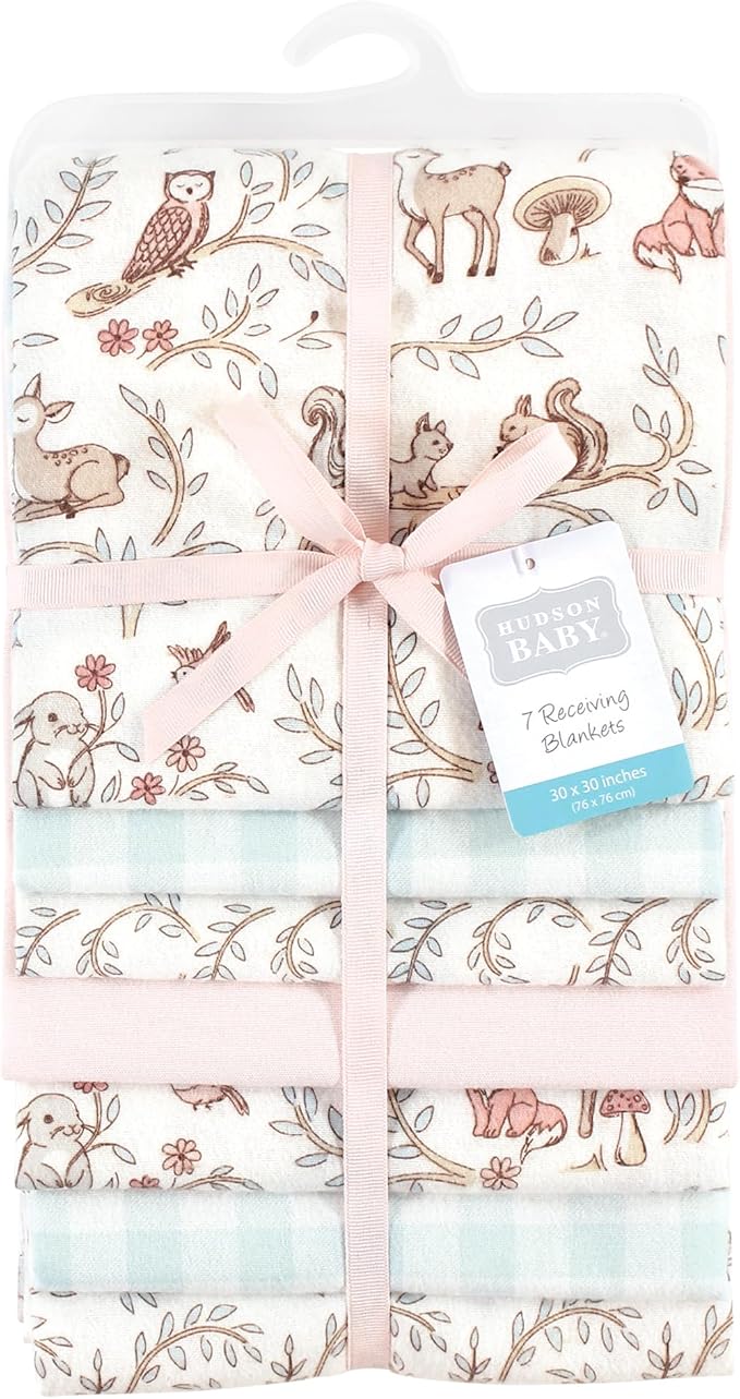 Hudson Baby Unisex Baby Cotton Flannel Receiving Blankets Bundle, Girl Woodland Pals, One Size