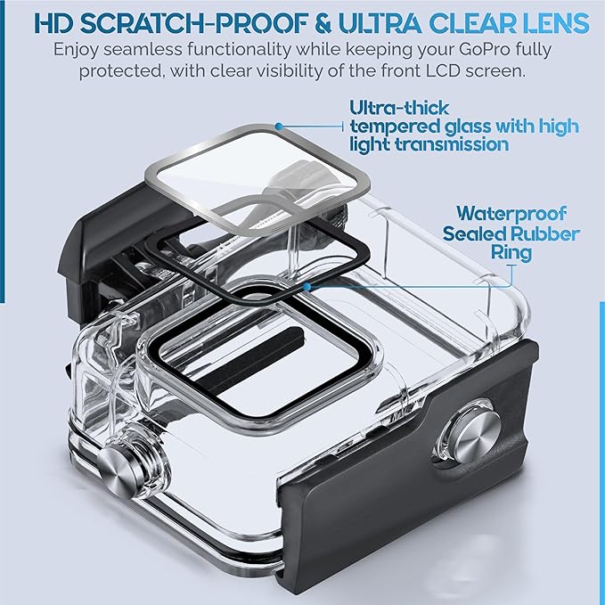 Waterproof Case for GoPro Hero 13 Black Hero 12 Black Hero 11 Black Hero 10 Black Hero 9 Black Protective Underwater Diving Housing Accessories, Dive Kit for Go Pro Hero13, 12, 11, 10,9 Action Camera