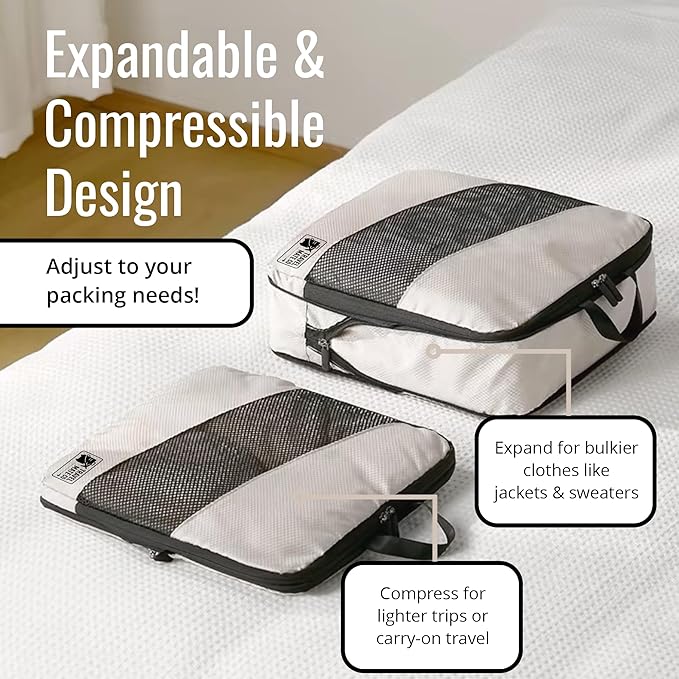 Compression Packing Cubes for Travel, 6-Piece Luggage Organizer Set, 3 Expandable Packing Cubes + Shoe Bag + Laundry Pouch + Toiletry Bag, Lightweight Travel Organizers for Carry On & Suitcase