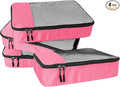 WTREE 4-Piece Packing Cubes Travel Accessories Set for Suitcases - Luggage Organizer Bags with Double Zipper - Mesh Top - Medium - Pink