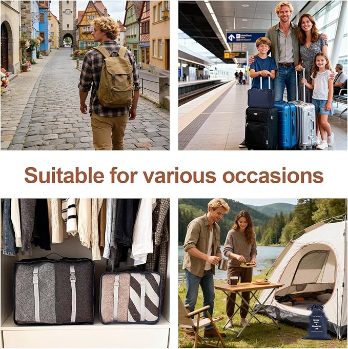 8 Set Compression Packing Cubes for Travel Essentials,Suitcase Organizer Bags, Carry-On Luggage Accessories with Laundry & Toiletry Bag, Road Trip & Camp Gifts for Men and women（navy）