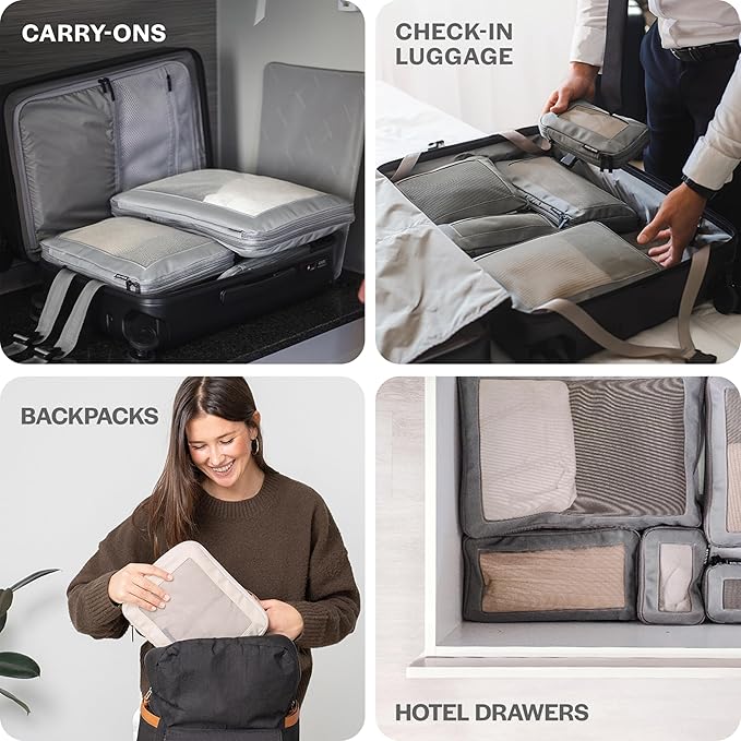 Aerotrunk Compression Packing Cubes for Travel - Luggage Organizer Bags - Double Zipper Packing Cubes for Suitcases (12-Pack, Olive)