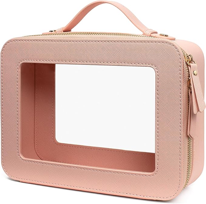 LETGO Clear Makeup Bags - TSA Approved Toiletry Bags with Zipper, Makeup Organizer for Carry-on Travel Essentials, Cosmetic Bags for Women & Men (Large Pink)