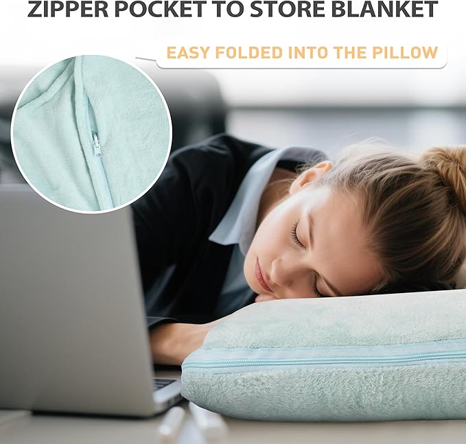 Catalonia Packable Travel Wearable Blanket Pillow with Sleeves for Adults, 2 in 1 Wearable Blanket with Pockets