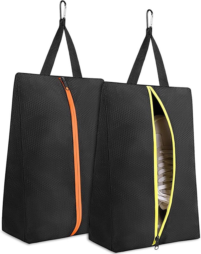 TOBWOLF 2PCS Golf Shoes Bags for Smelly Cleats, Water Resistant Lightweight Track Shoe Bags for Spikes with Zipper and Handle, Shoe Bag for Travel Women, Basketball, Gym, Golf, Soccer