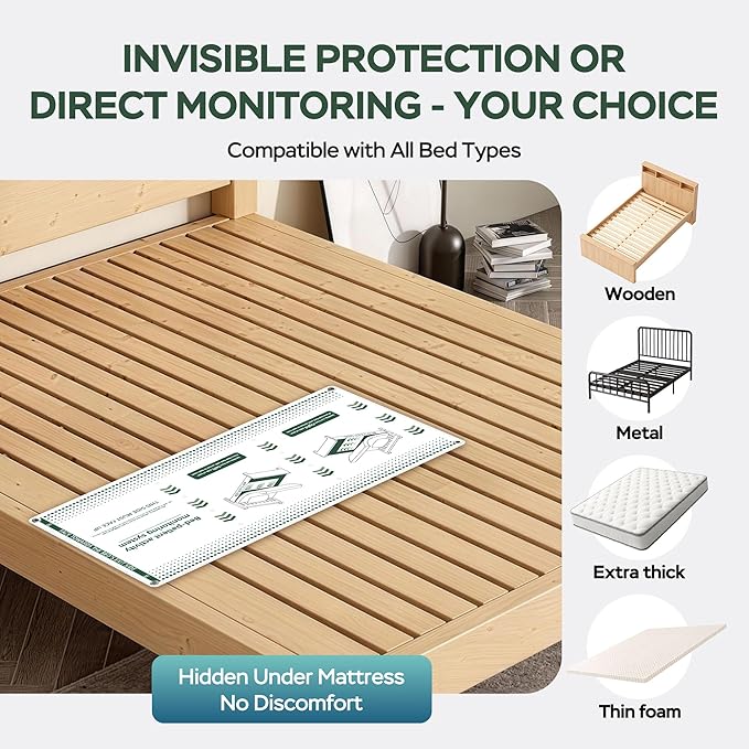 Wireless Bed Alarm for Elderly Dementia Patients - Large & Wide Under-Mattress Sensor Pad with Pager, Early & Exit Alert Modes, Fits All Thick and Thin Mattresses, Effectively Reduces False Alarms