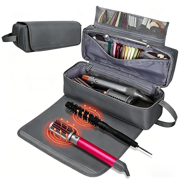Hair Tools Travel Bag with Heat Resistant Mat Hair Styling Accessories Storage Case for Hair Dryer Flat Iron Straightener Curling Iron Haircare Accessories Travel Essentials for Women