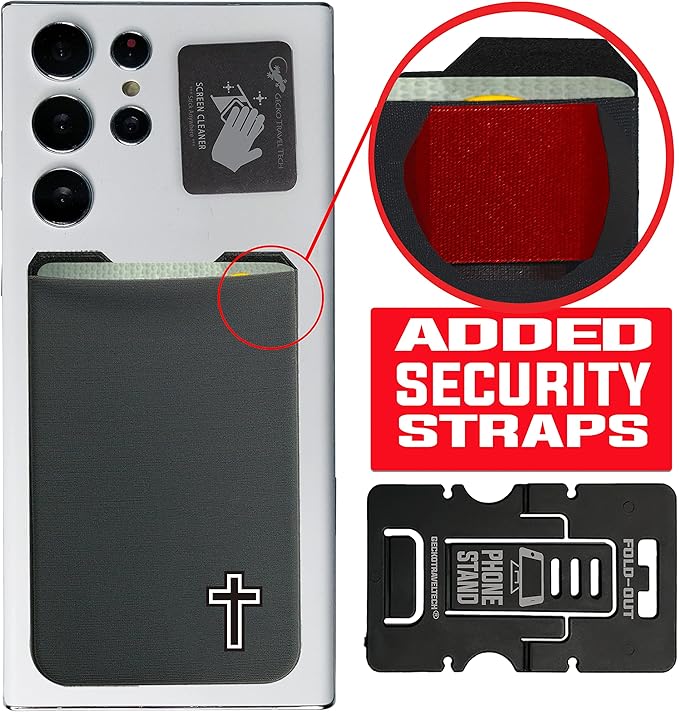 Phone Wallet - Adhesive Card Holder - Cell Phone Pouch - Stick on Lycra Pocket by Gecko - Carry Credit Cards and Cash
