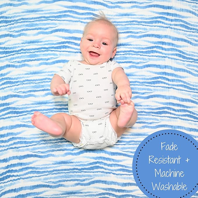 LollyBanks Muslin Swaddle Blanket, 100% Muslin Cotton Soft Blanket for Boys, 47 X 47 Inches Baby Boy Receiving Blankets, Soft and Cozy Swaddle Wrap for Baby, Registry (Ocean Theme Print)