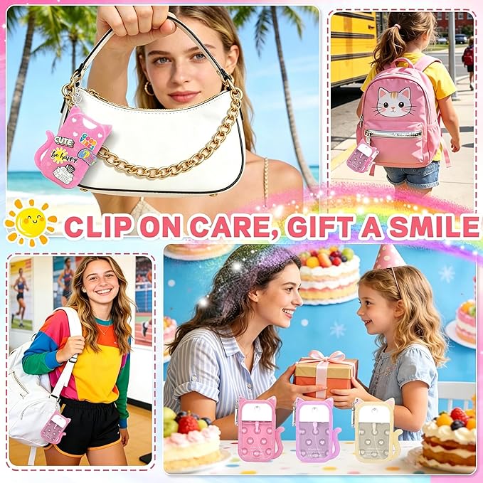 Cat Silicone Case for Touchland Hand Sanitizer Spray, Hand Sanitizer Holder Keychain with 4 Cute Charms for Touch Land Mist 1FL. OZ