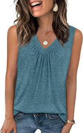 OFEEFAN Tank Top for Women Loose Fit Sleeveless Shirts V Neck Summer Clothes Ruched Women's Tees and Tanks Curved Hem