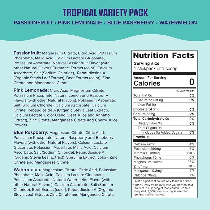 Ultima Replenisher Daily Electrolyte Powder – Tropical Variety Pack, 20 Stickpacks – Zero Sugar Hydration Packets with 6 Electrolytes and Minerals – Sugar Free, Plant Based & Keto Friendly Drink Mix