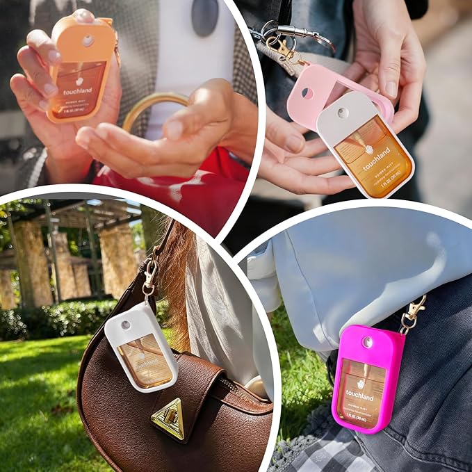Hand Sanitizer Spray Case Compatible with Touchland, Silicone Hand Sanitizer Case Holder with Keychain for Power Mist and Glow Mist 1 fl oz,(Glitter Sequin Pink)