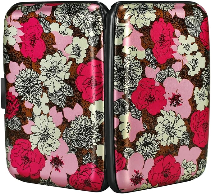 ELFISH RFID Blocking Credit Cards Holder Aluminum Wallet Metal ID Case for Men Women (Flourishing Flowers)